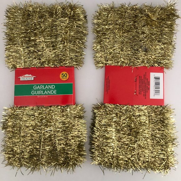 Christmas House Lot of 2 gold colored Christmas tinsel garland 50 feet each - Picture 1 of 5